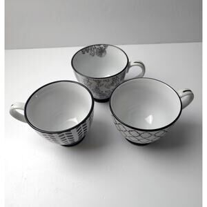 Set of 3 GRACE'S TEAWARE Black & White Mugs Coffee Cups